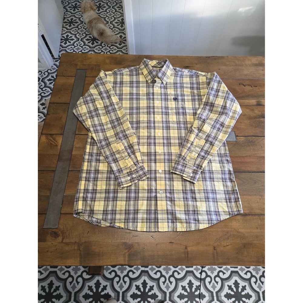 Cinch Shirt Mens M Medium Yellow Plaid Long Sleeve Button Down Cotton Western